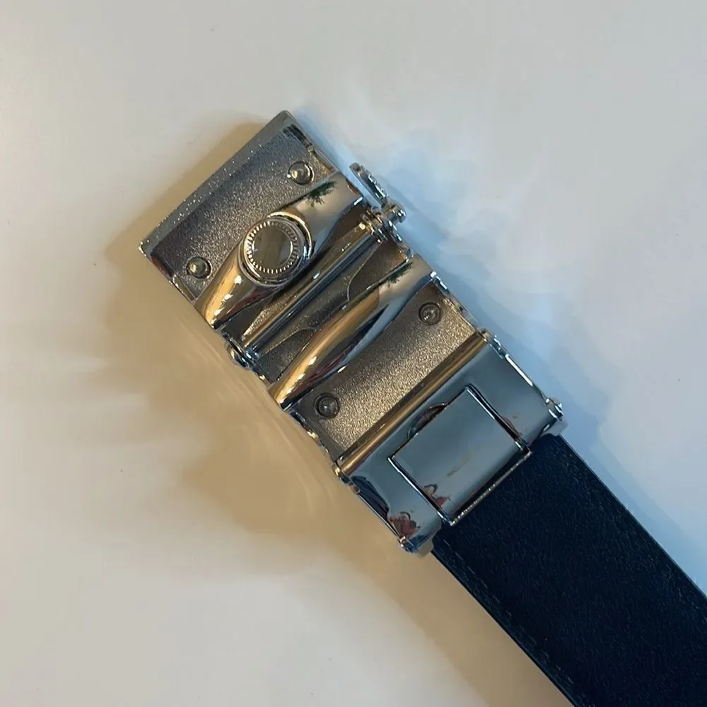 Black Leather fashion buckle belt.  44 inches.  NWOT
